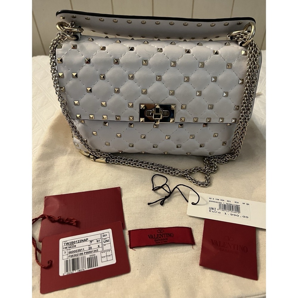 Valentino Garavani Rockstud‎ Spike Flap Bag Quilted Leather Medium Ivory